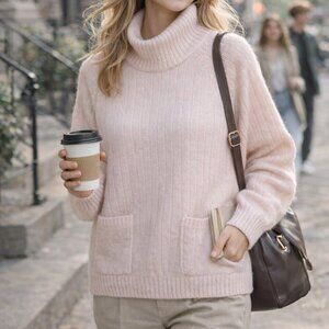 Vintage SML Sport Lambswool Angora‎ Turtleneck Sweater Soft Pink Y2k